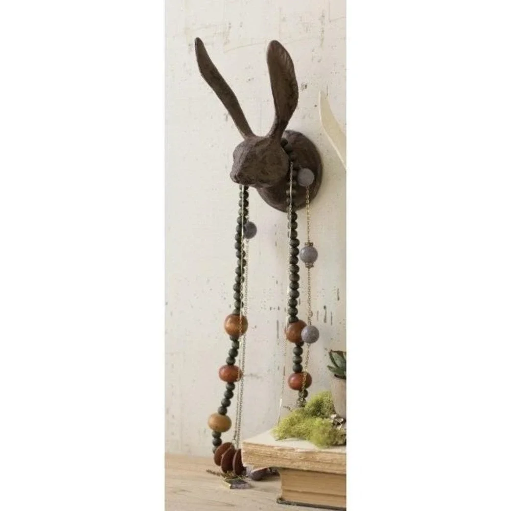 Cast Iron Rabbit Wall Hook Brown Natural Farmhouse Decor 7